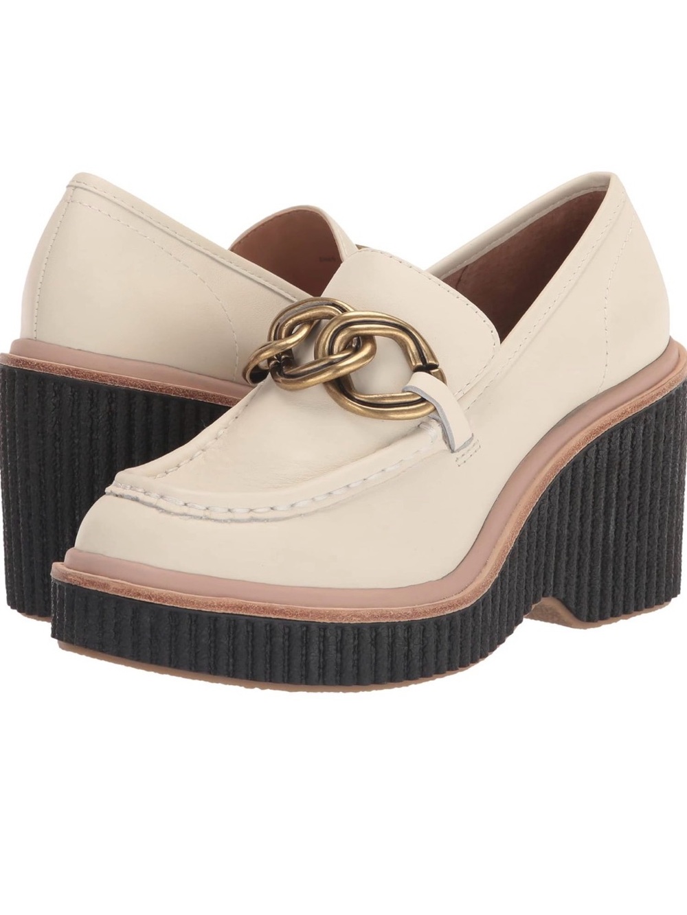 NEW DOLCE VITA IVORY CREAM PERFORM LEATHER MULES ANTIQUE GOLD CHAIN DETAILS SZ 8